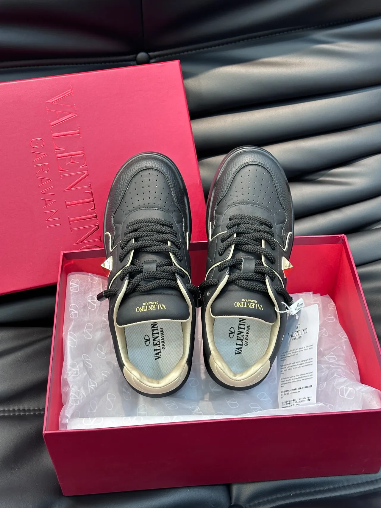 Valentino Black Beige Leather Cream Piping Lifestyle Sneakers 4