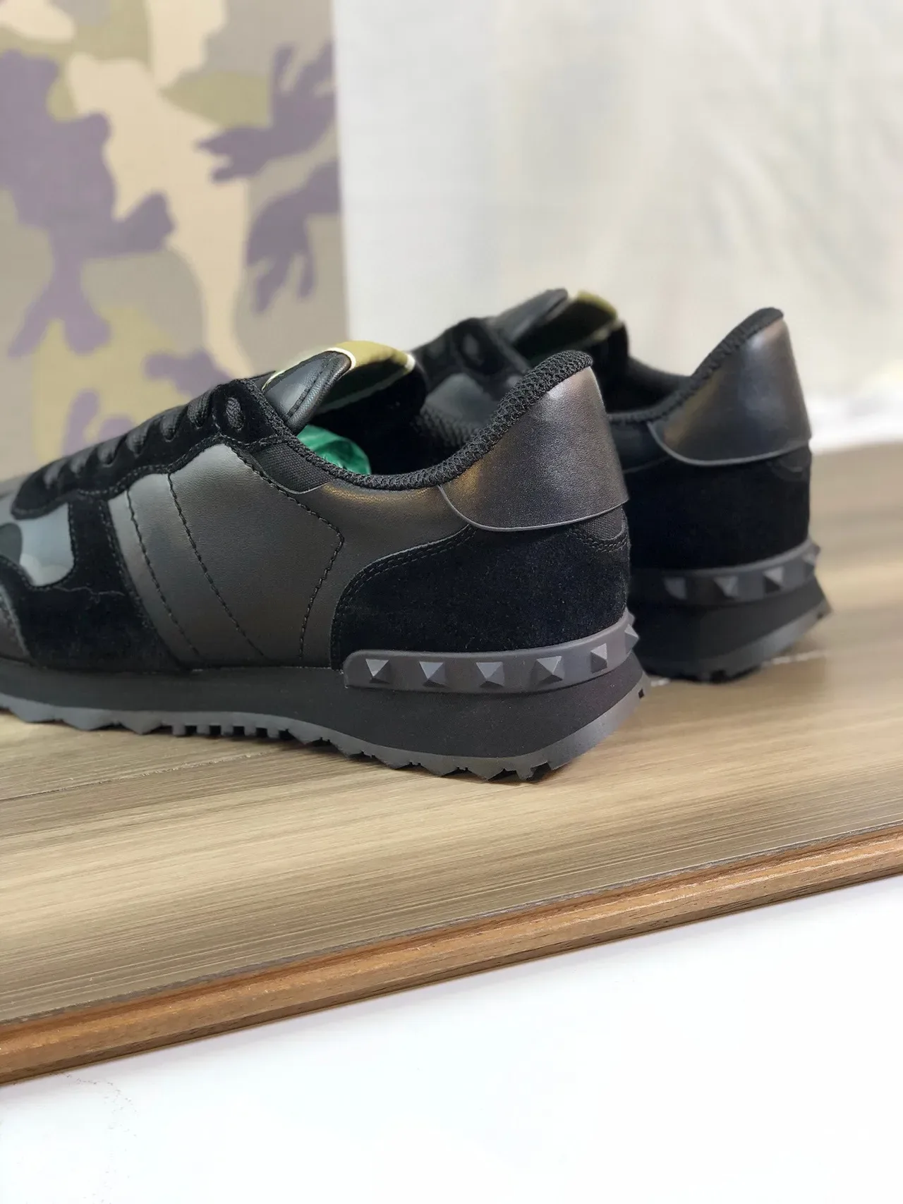 Valentino Black Gray Rockstud-Studded Midsole Camouflage Paneling Lifestyle Sneakers 3