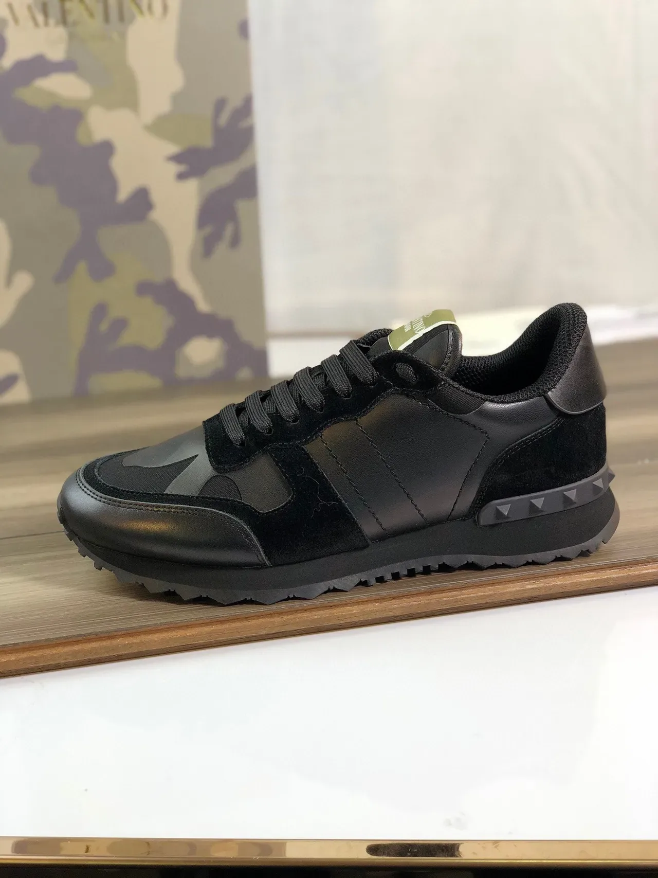 Valentino Black Gray Rockstud-Studded Midsole Camouflage Paneling Lifestyle Sneakers 9