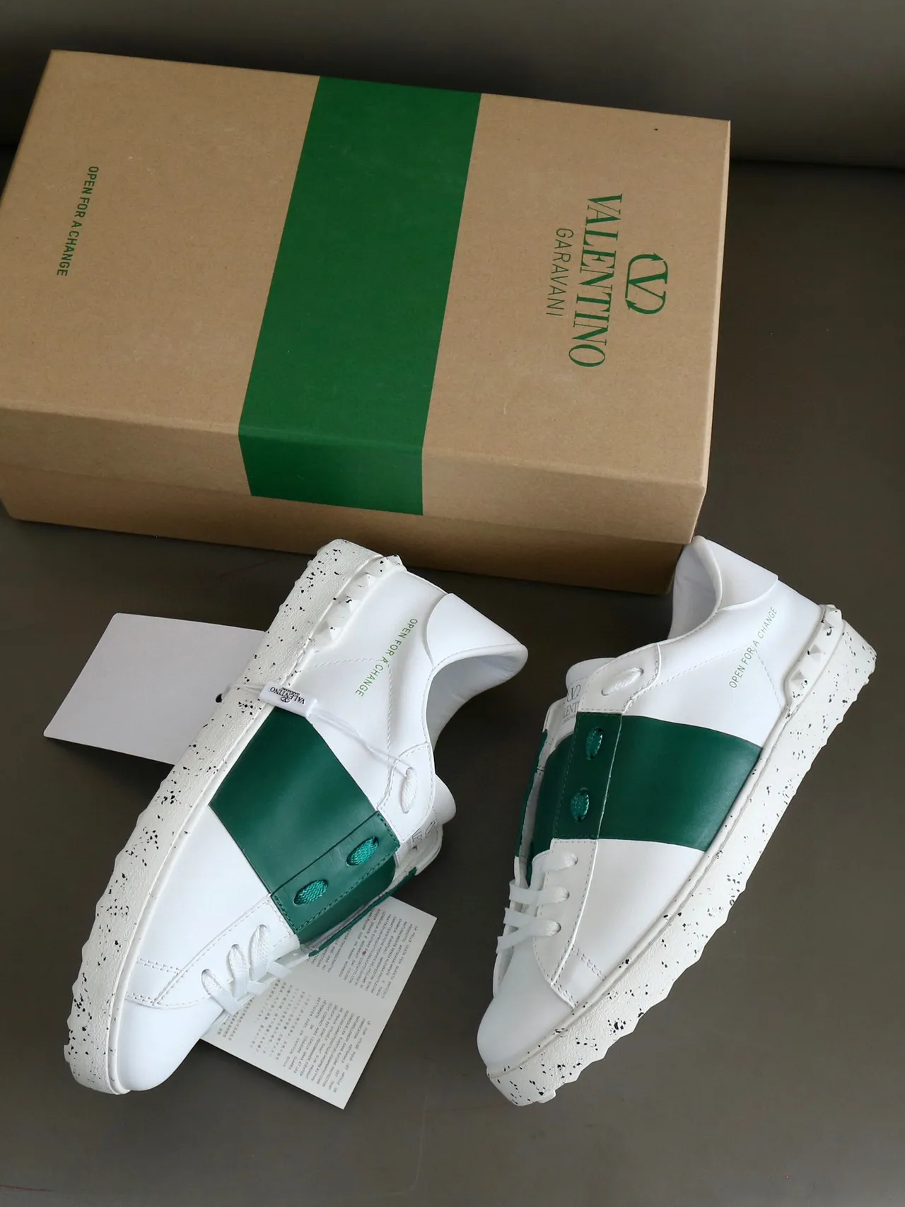 Valentino Open White and Emerald Green Lifestyle Sneakers 3
