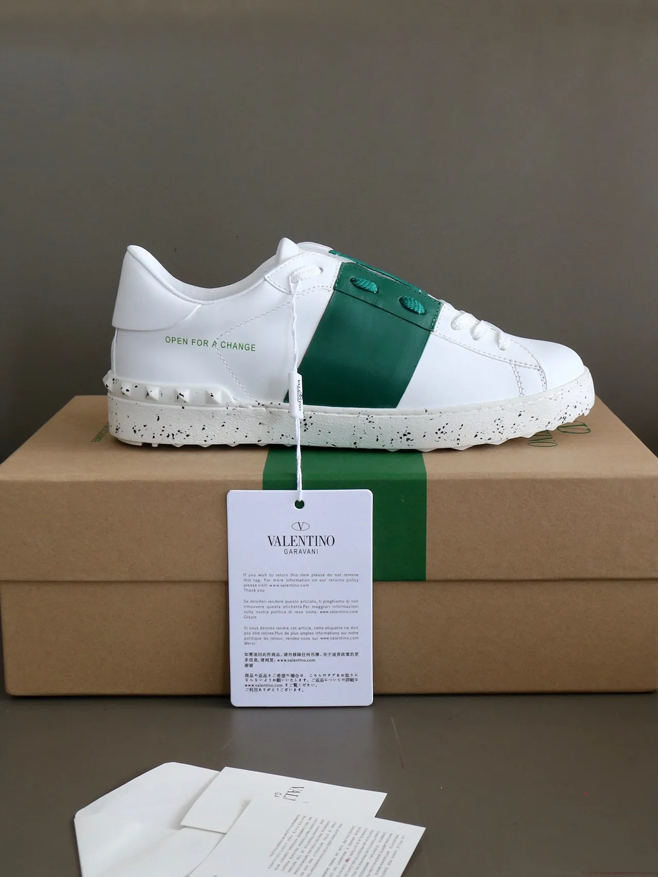 Valentino Open White and Emerald Green Lifestyle Sneakers 5
