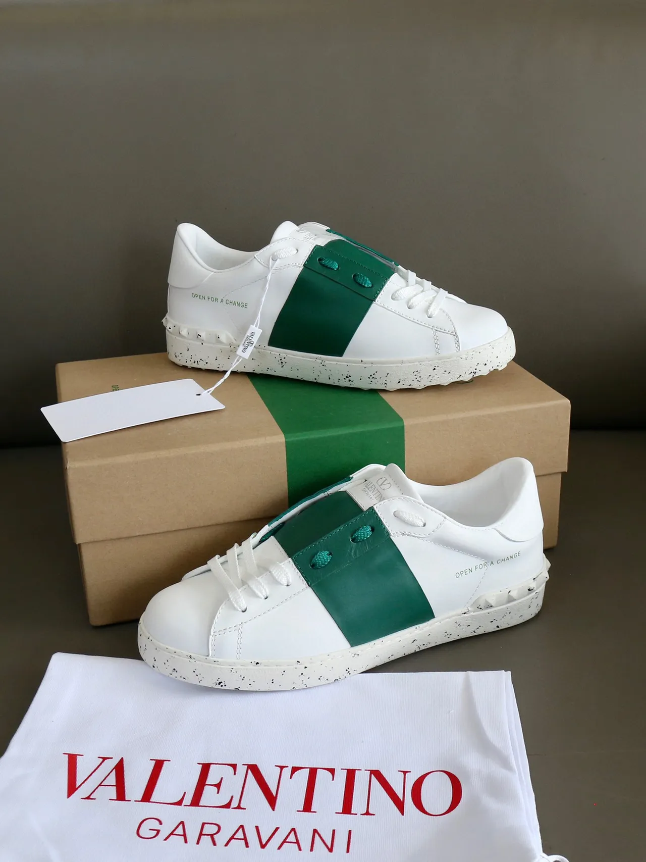 Valentino Open White and Emerald Green Lifestyle Sneakers 6