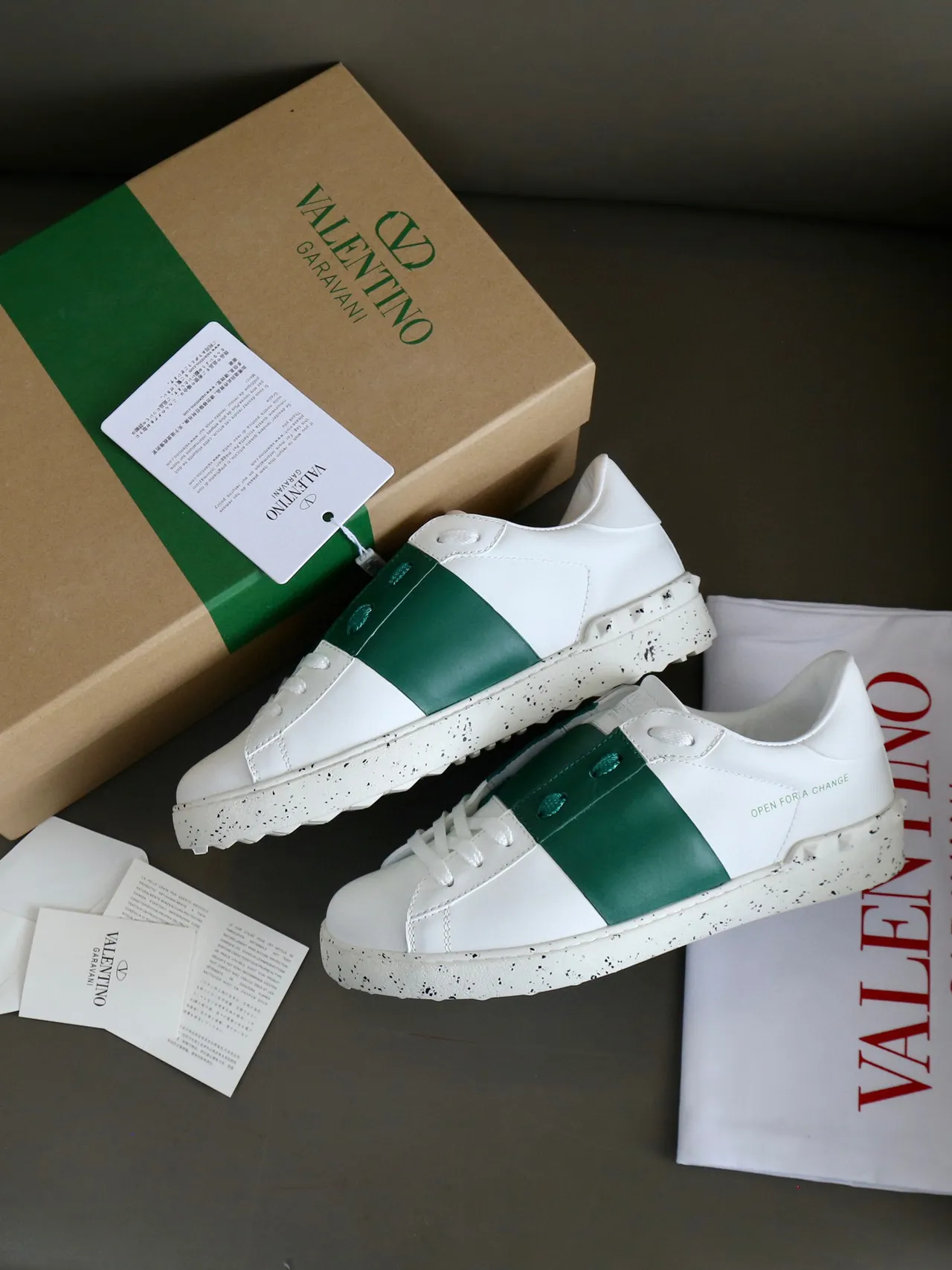 Valentino Open White and Emerald Green Lifestyle Sneakers 7