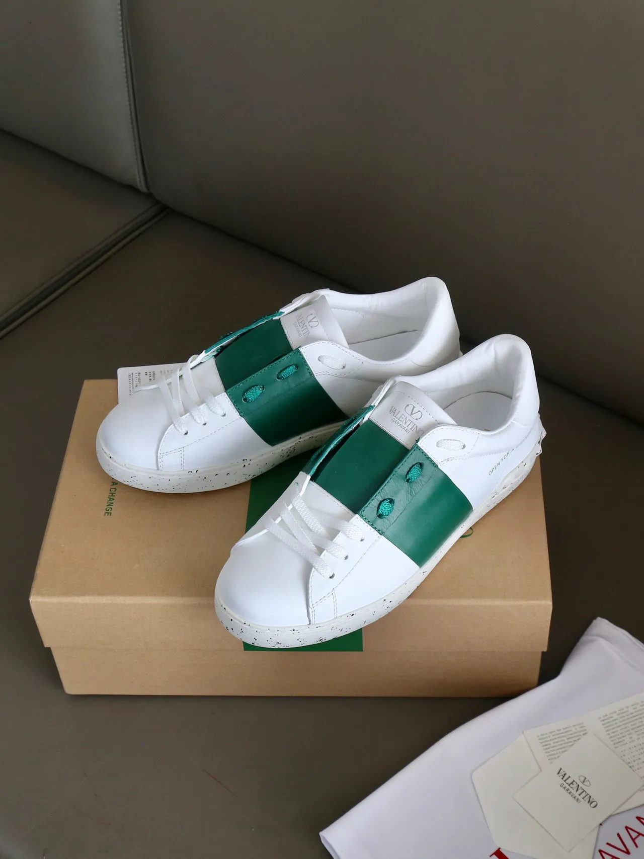 Valentino Open White and Emerald Green Lifestyle Sneakers 8