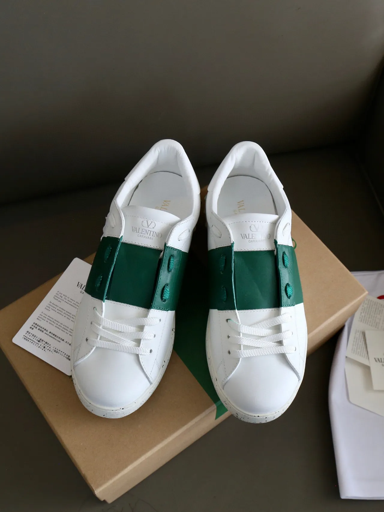 Valentino Open White and Emerald Green Lifestyle Sneakers 9
