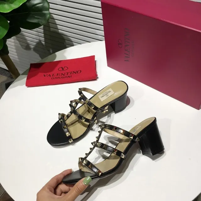 Valentino Rockstud Sandalias Gladiator de Tacón Bloque Negro con Tachuelas de Triple Correa 3