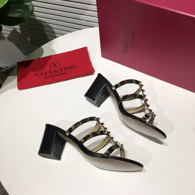 Valentino Rockstud Sandalias Gladiator de Tacón Bloque Negro con Tachuelas de Triple Correa 4