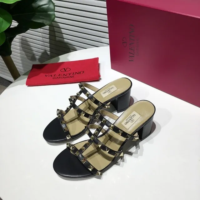Valentino Rockstud Sandalias Gladiator de Tacón Bloque Negro con Tachuelas de Triple Correa 5