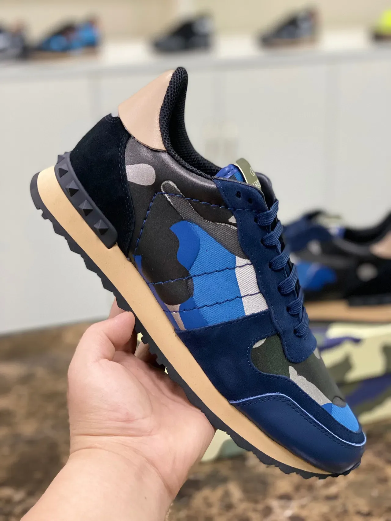 Valentino Rockstud Camouflage Navy Lifestyle Sneakers 3