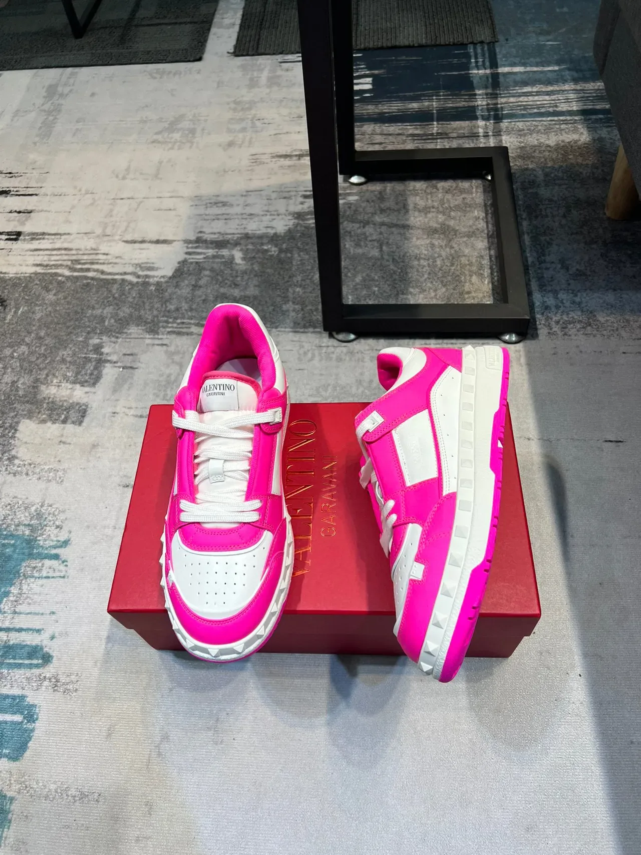 Valentino Rockstud Pink and White Platform Lifestyle Sneakers 4