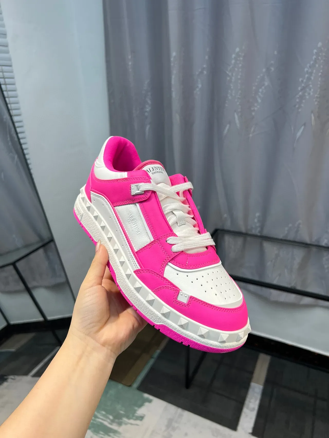 Valentino Rockstud Pink and White Platform Lifestyle Sneakers 6
