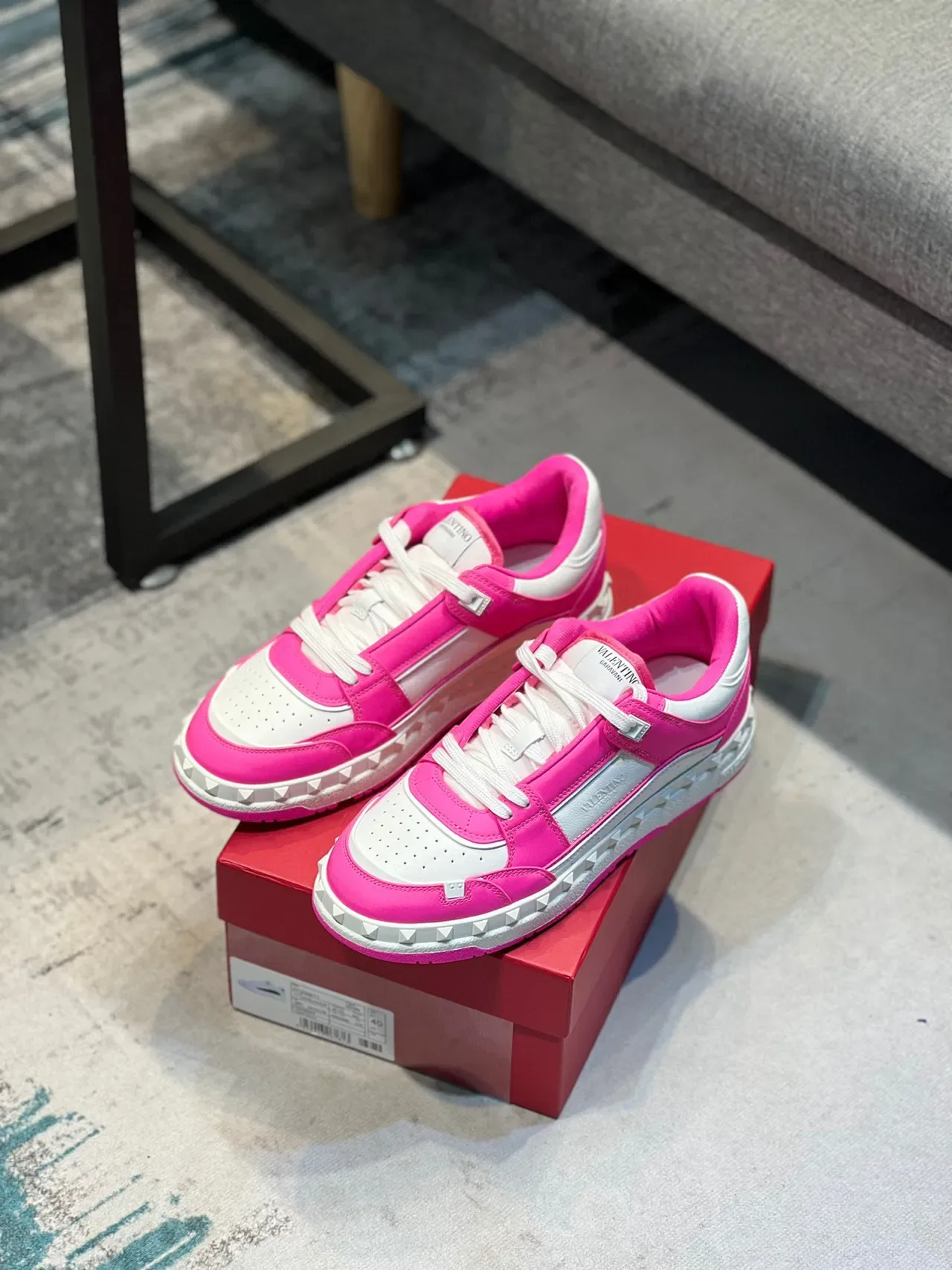Valentino Rockstud Pink and White Platform Lifestyle Sneakers 7
