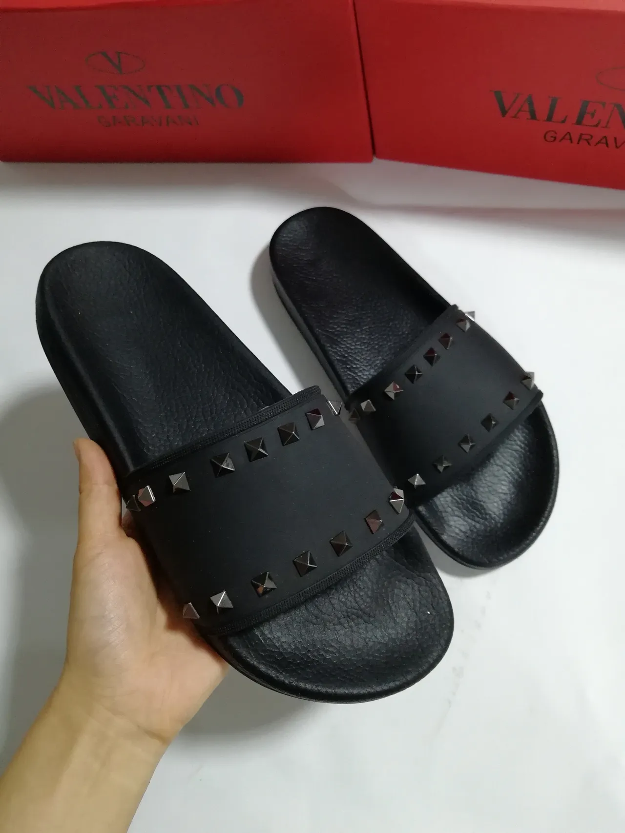 Valentino Rockstud Tachuelas Negras Zapatillas Slide 3