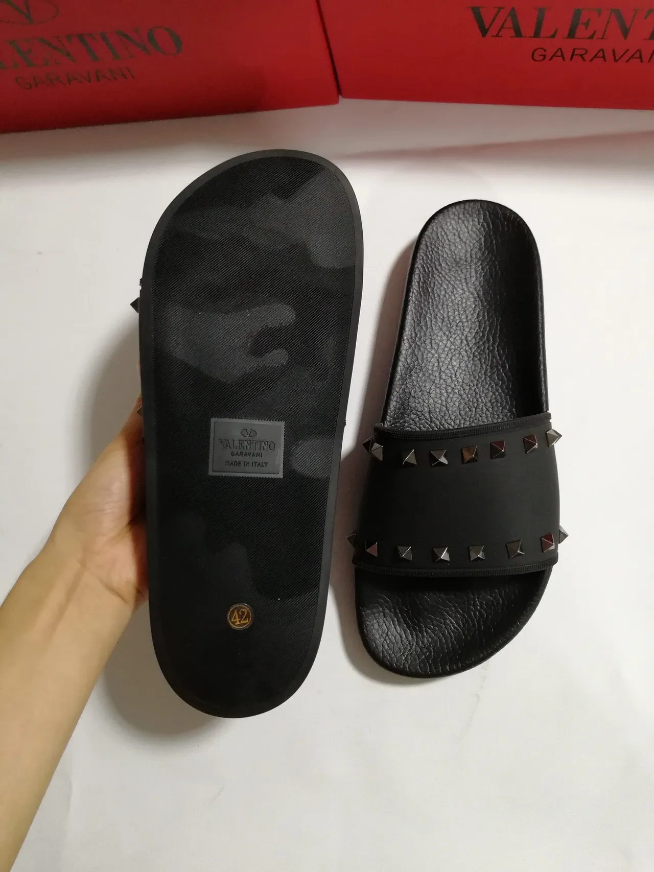 Valentino Rockstud Tachuelas Negras Zapatillas Slide 4