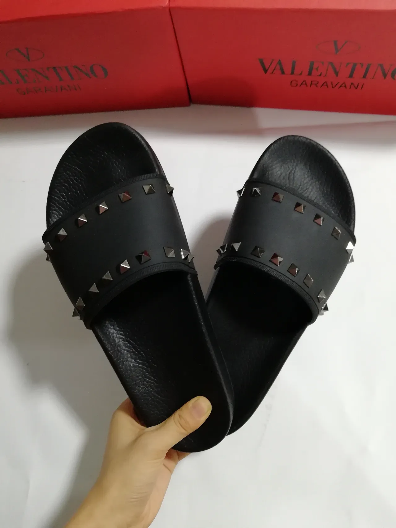 Valentino Rockstud Tachuelas Negras Zapatillas Slide 5
