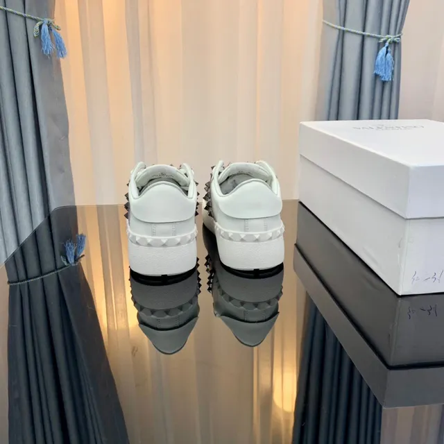 Valentino Rockstud White Leather Metallic Strap Pyramid Stud Lifestyle Sneakers 2