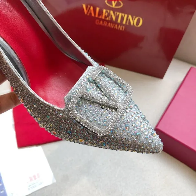 Valentino Silver Red Crystal-Embellished Pointed-Toe Stiletto 7