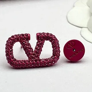 Valentino VLogo Pink Pavé Crystal Double-V Motif Earrings 2
