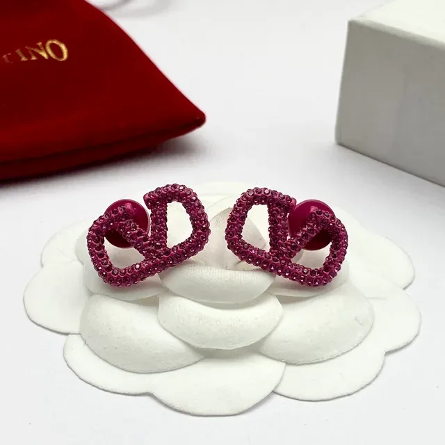 Valentino VLogo Pink Pavé Crystal Double-V Motif Earrings 3