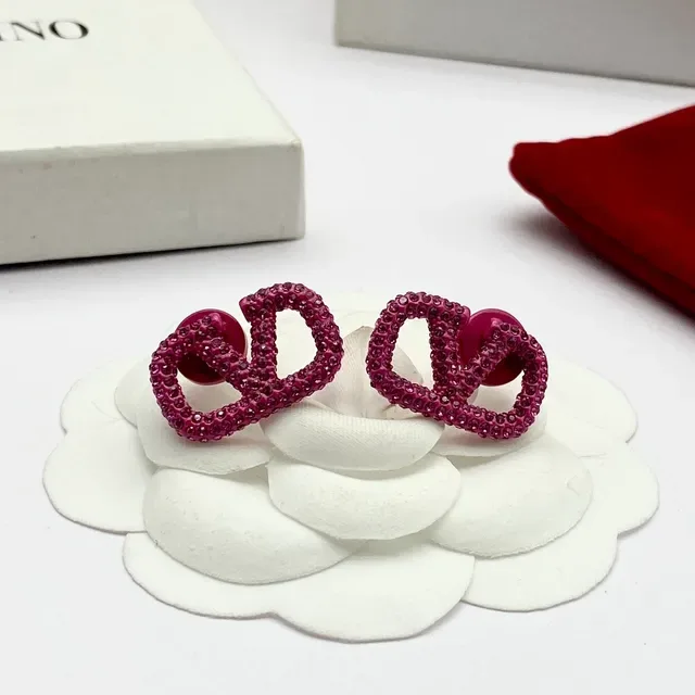 Valentino VLogo Pink Pavé Crystal Double-V Motif Earrings 4