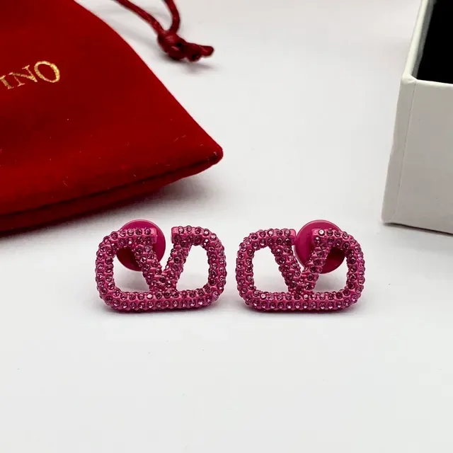 Valentino VLogo Pink Pavé Crystal Double-V Motif Earrings 5
