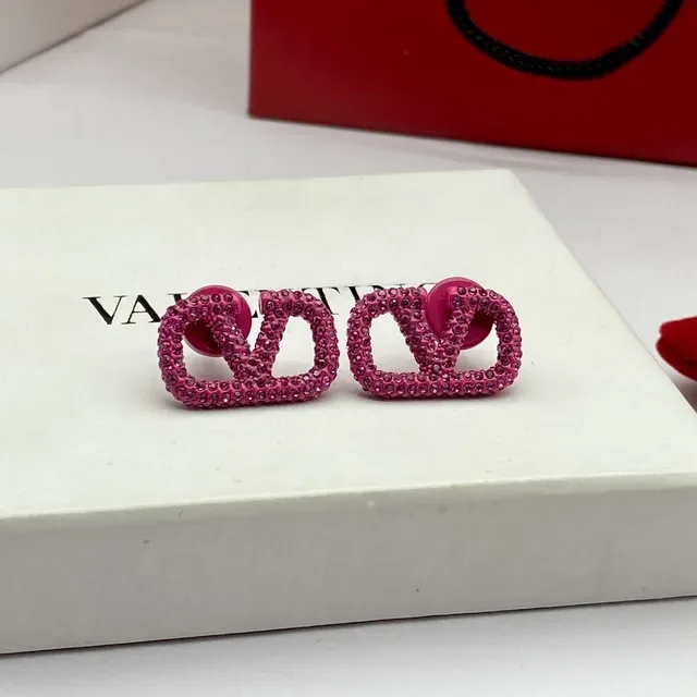 Valentino VLogo Pink Pavé Crystal Double-V Motif Earrings 6