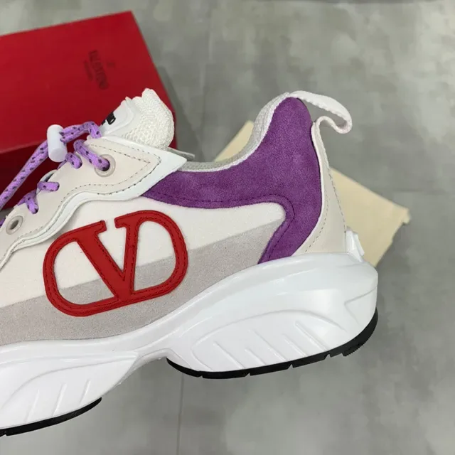 Valentino VLTN Beige Purple Sole Mixed-Material Upper Chunky Sneakers 4