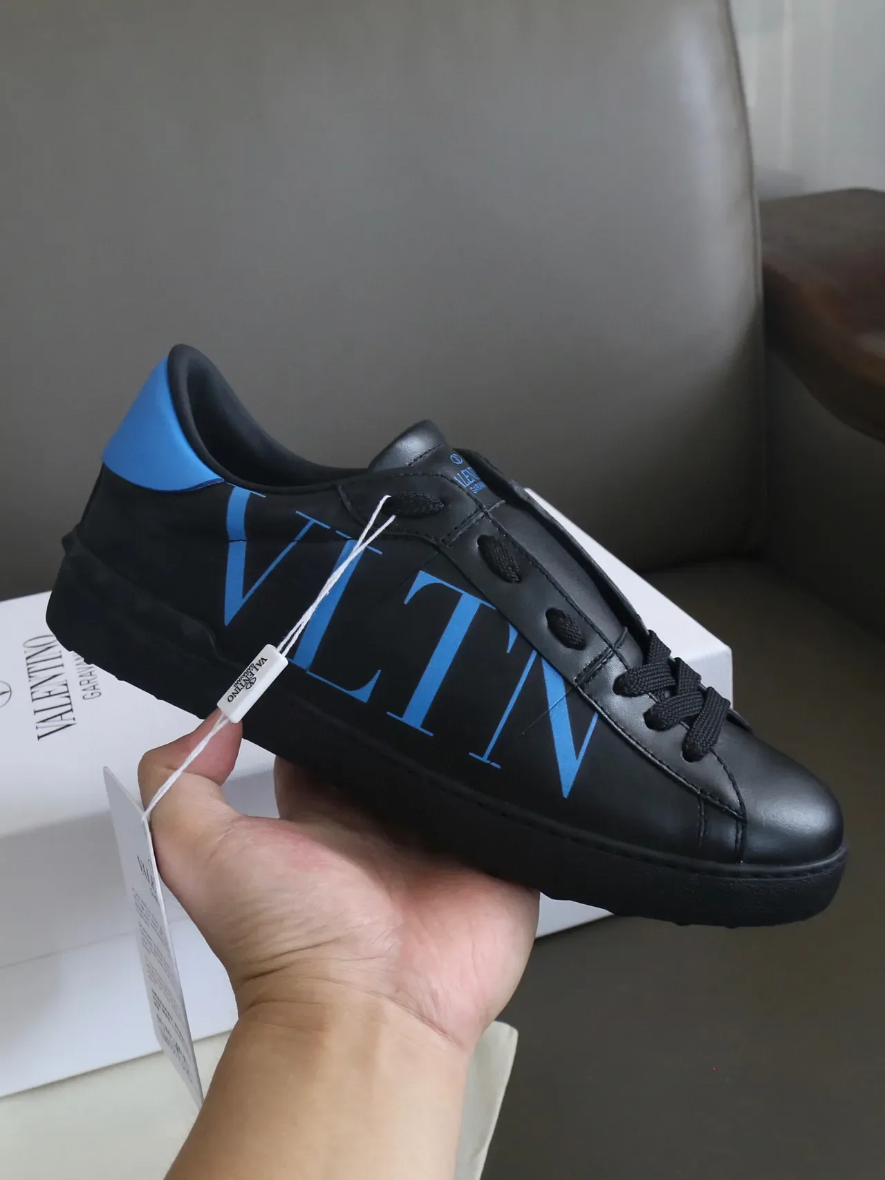Valentino VLTN Black and Blue Leather Lifestyle Sneakers 4