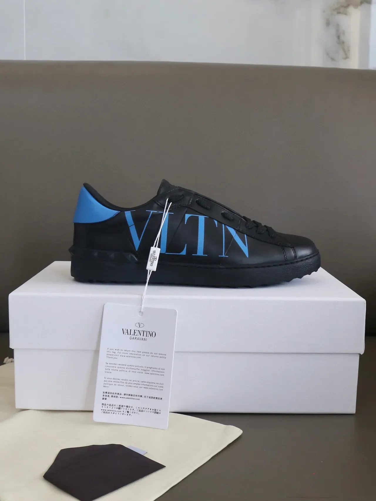 Valentino VLTN Black and Blue Leather Lifestyle Sneakers 5