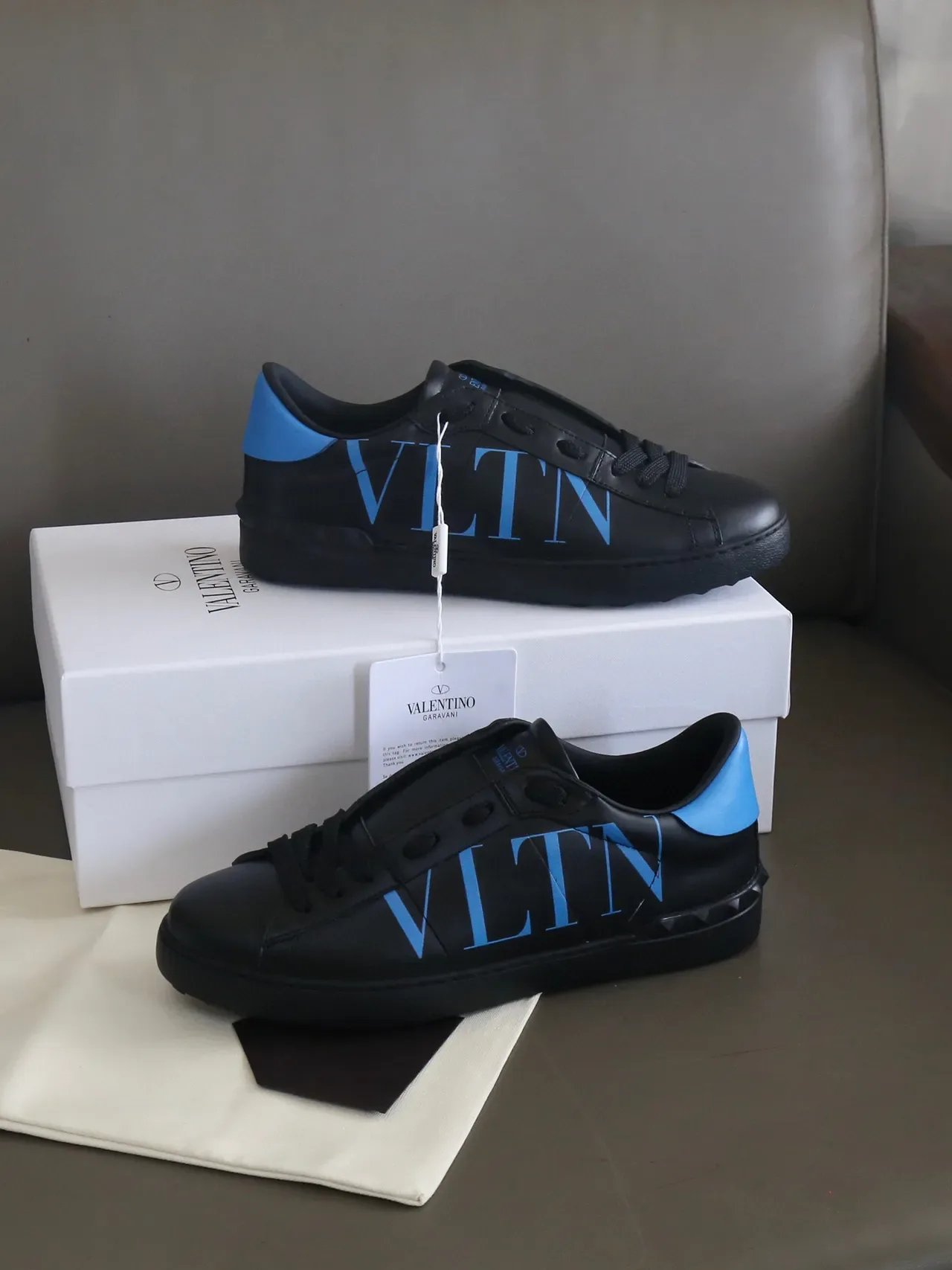 Valentino VLTN Black and Blue Leather Lifestyle Sneakers 7
