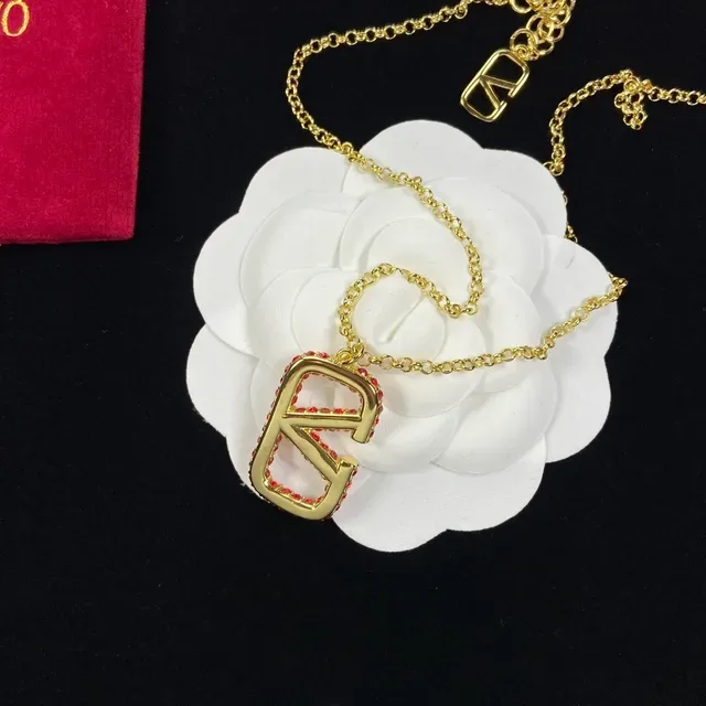 Valentino VLTN Red Crystal Logo Pendant Necklace 2
