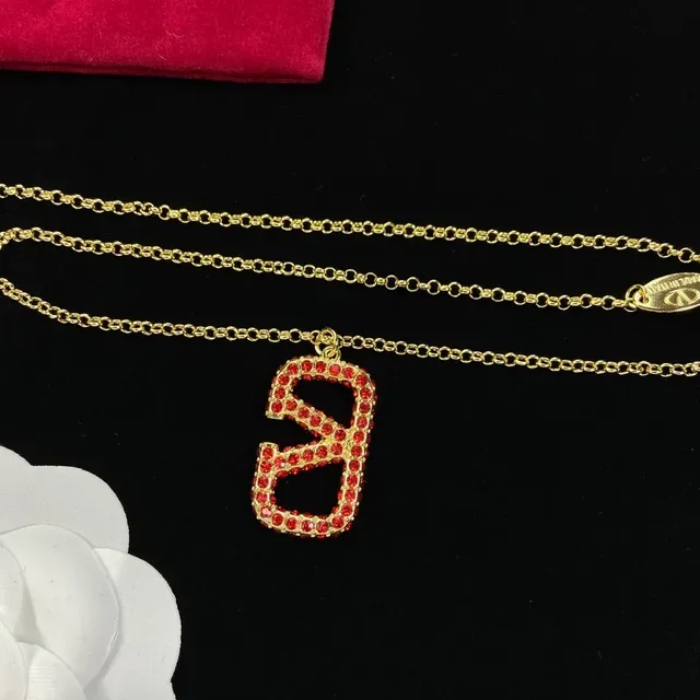 Valentino VLTN Red Crystal Logo Pendant Necklace 3