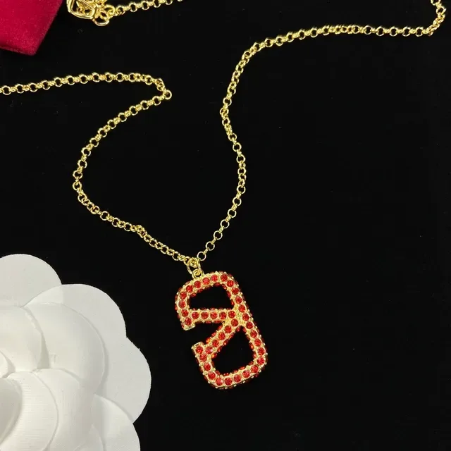 Valentino VLTN Red Crystal Logo Pendant Necklace 4