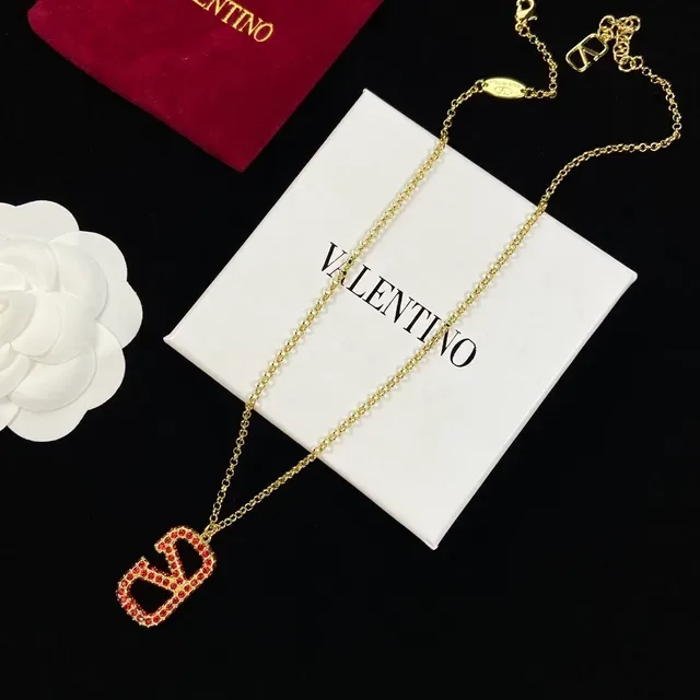 Valentino VLTN Red Crystal Logo Pendant Necklace 5