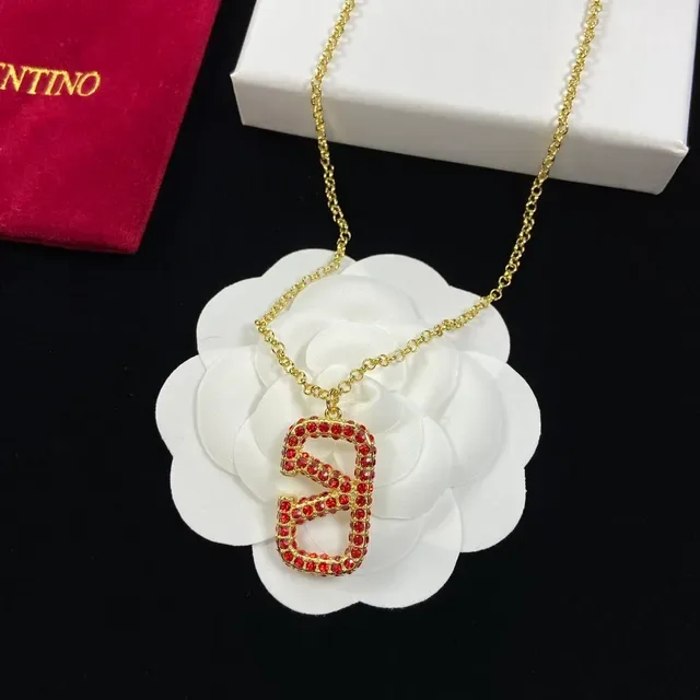 Valentino VLTN Red Crystal Logo Pendant Necklace 6
