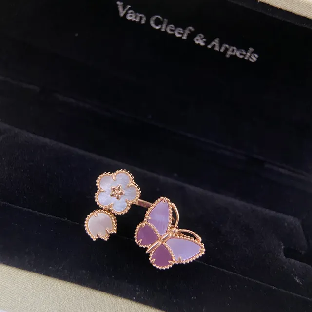 Van Cleef & Arpels Alhambra and Papillon Mother-of-Pearl Rings 2