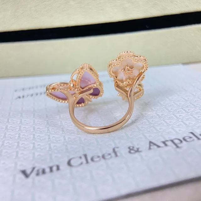 Van Cleef & Arpels Alhambra and Papillon Mother-of-Pearl Rings 3