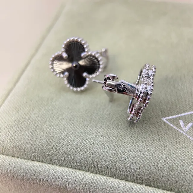 Van Cleef & Arpels Alhambra Black Enamel Four-Leaf Clover Stud Earrings 2