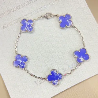 Van Cleef & Arpels Alhambra Five Motif Blue Marbled Stone Bracelet