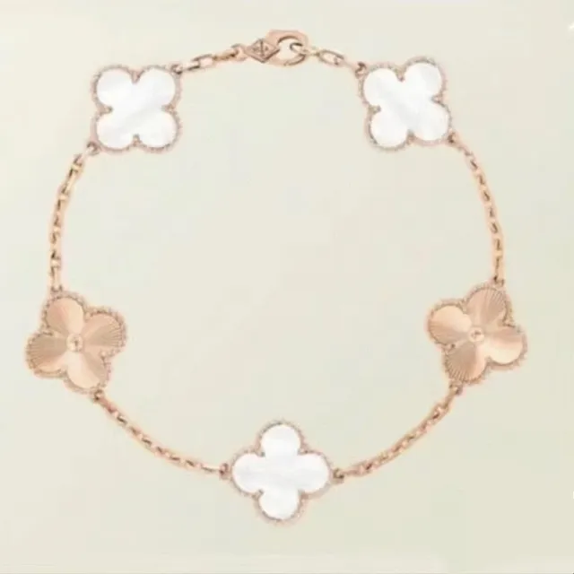Van Cleef & Arpels Alhambra Cinq Motifs Or Rose Mère-de-Perle et Émail Guilloché Bracelet 3