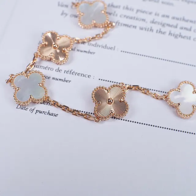 Van Cleef & Arpels Alhambra Cinq Motifs Or Rose Mère-de-Perle et Émail Guilloché Bracelet 8