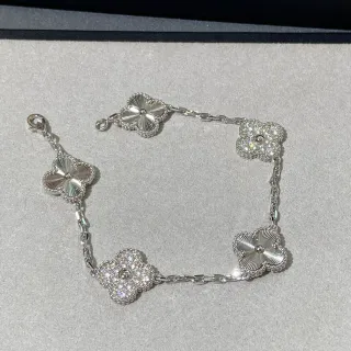 Van Cleef & Arpels Alhambra Five-Motif Silver and Pavé Diamond Bracelet