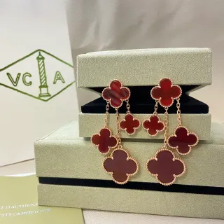 Van Cleef & Arpels Alhambra Triple-Drop Red Stone Earrings