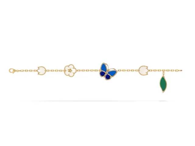 Van Cleef & Arpels Frivole नीला और सफेद एनामेल तितली चैरम ब्रेसलेट 7