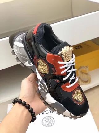Versace Black Red Platform Sole Medusa Head Emblem Chunky Sneakers 4