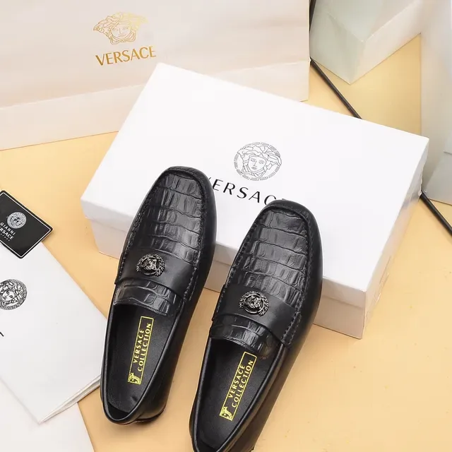 Versace Loafer Negro Plata Cuero Croc-Embossed Cabeza Medusa Hebilla Metal 3