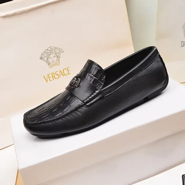 Versace Loafer Negro Plata Cuero Croc-Embossed Cabeza Medusa Hebilla Metal 5
