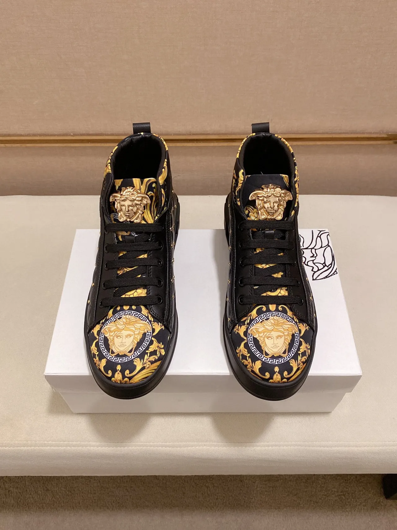 Versace Chain Reaction Black and Gold Baroque Print Lifestyle Sneakers 4