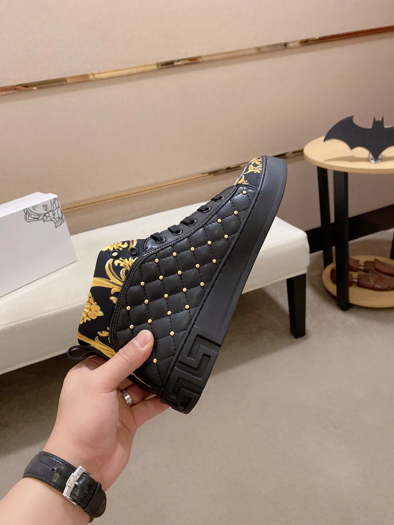 Versace Chain Reaction Black and Gold Baroque Print Lifestyle Sneakers 6