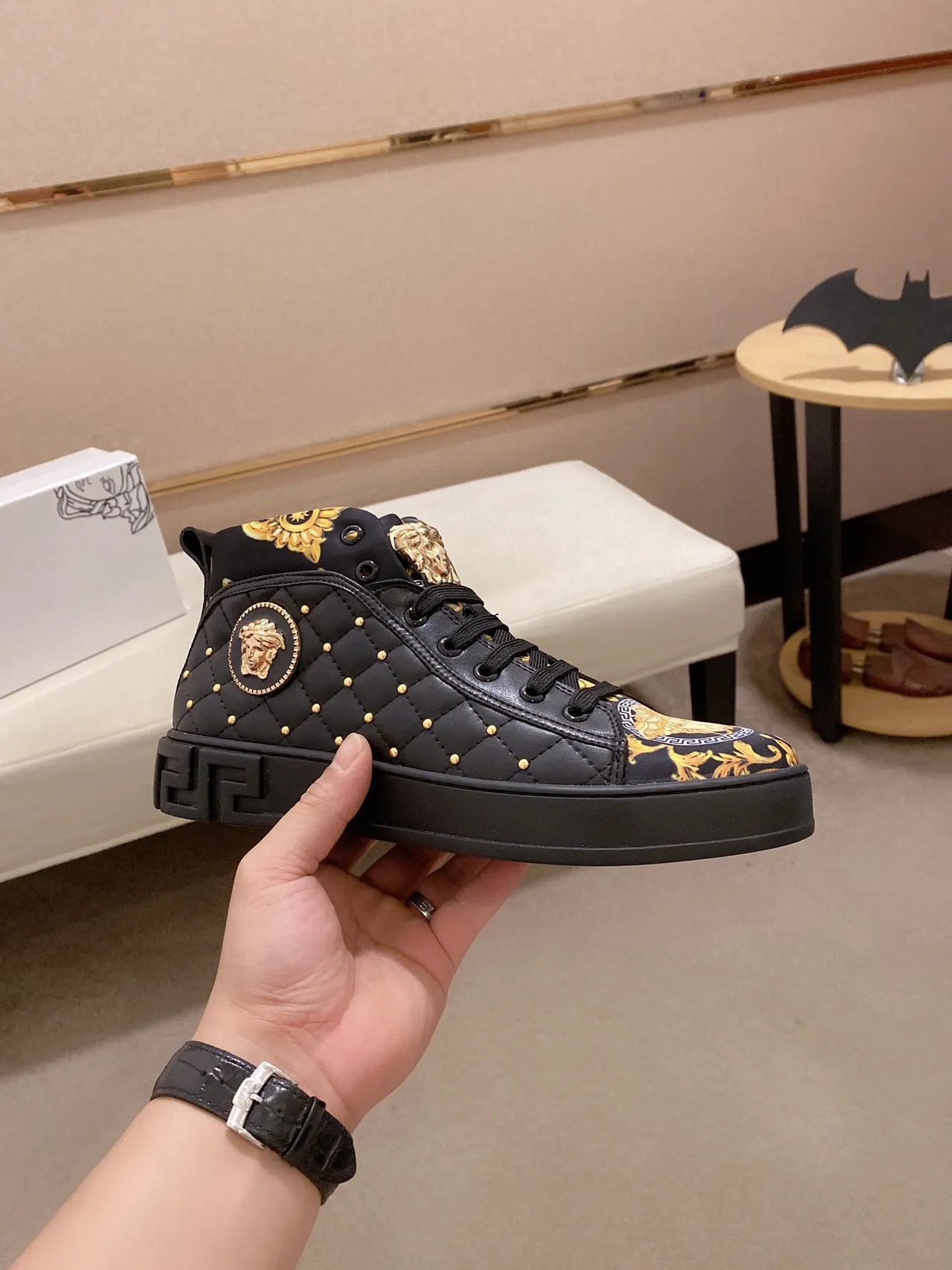 Versace Chain Reaction Black and Gold Baroque Print Lifestyle Sneakers 7